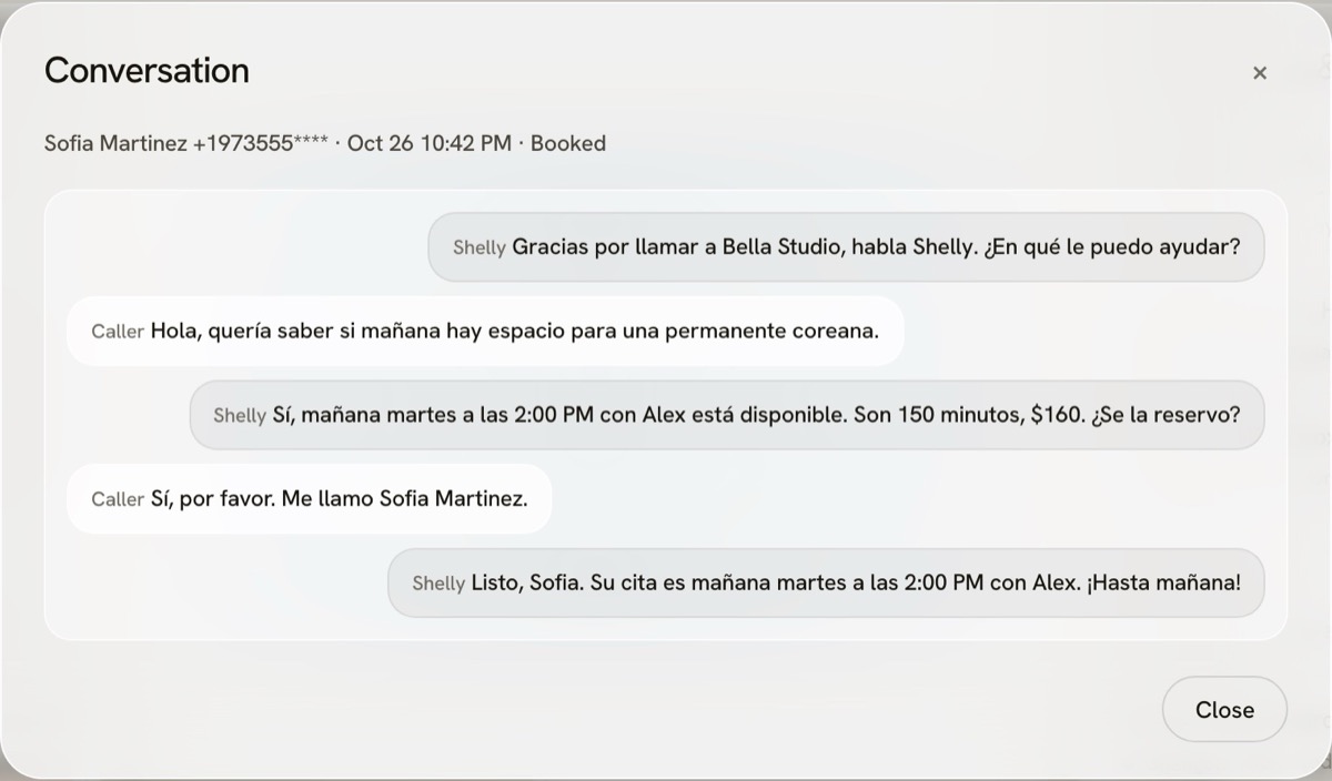 A Spanish call at 10:42 PM, after closing