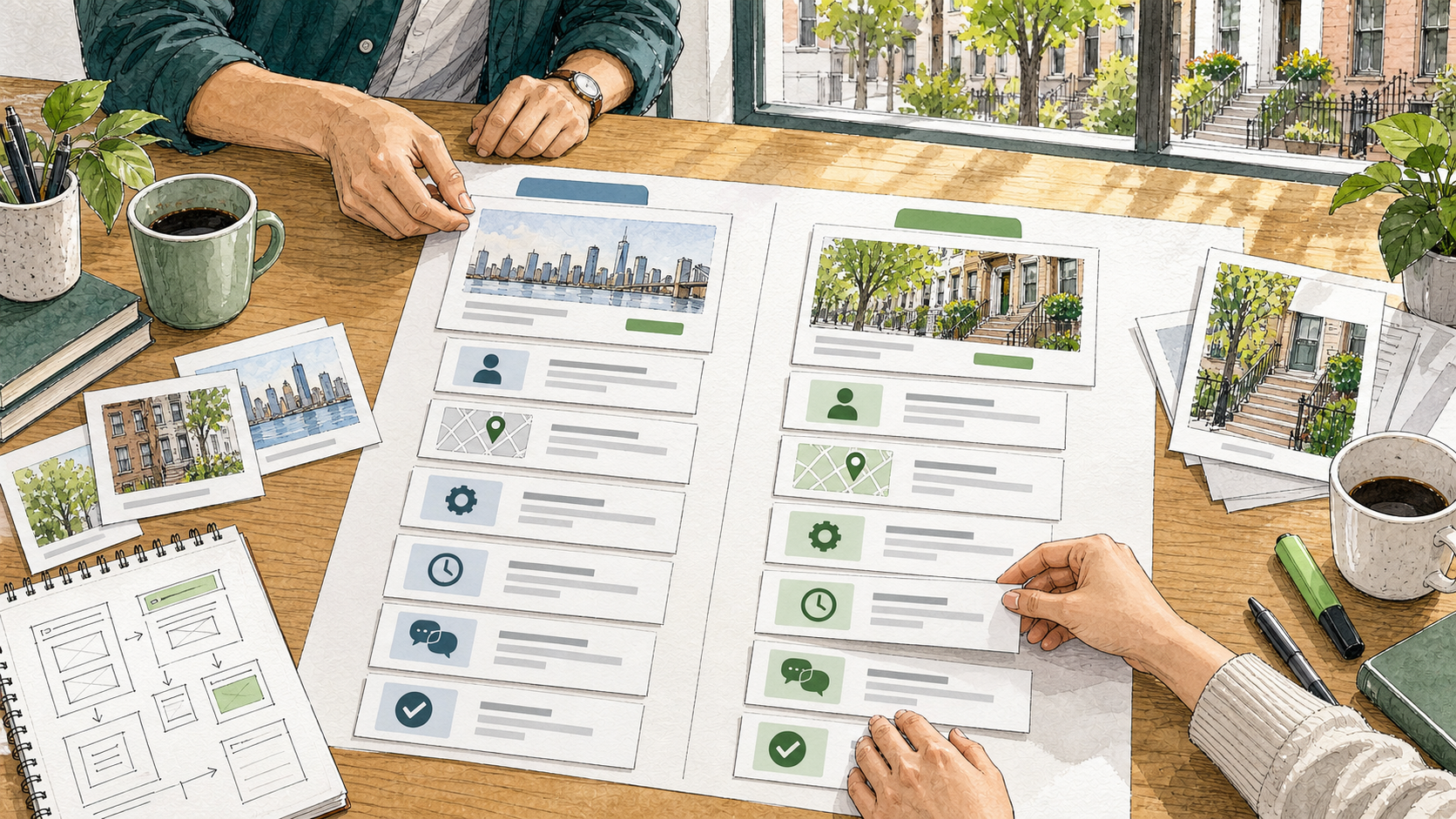English and Korean business pages compared against a shared information checklist