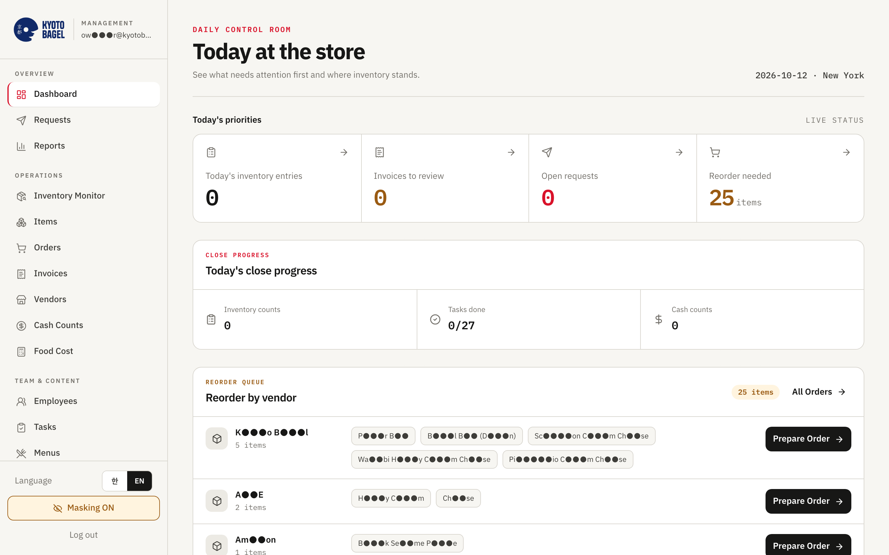 Seenu Store Ops owner dashboard - Dashboard
