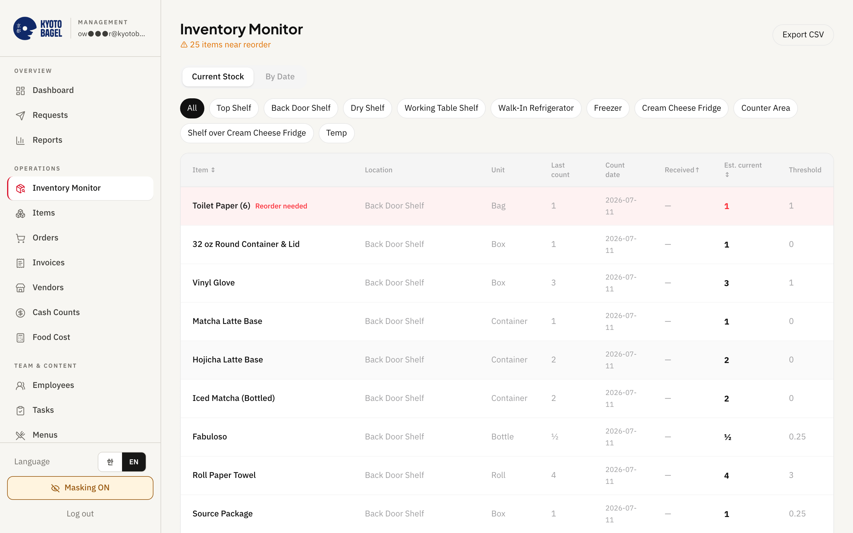 Seenu Store Ops owner dashboard - Inventory monitor