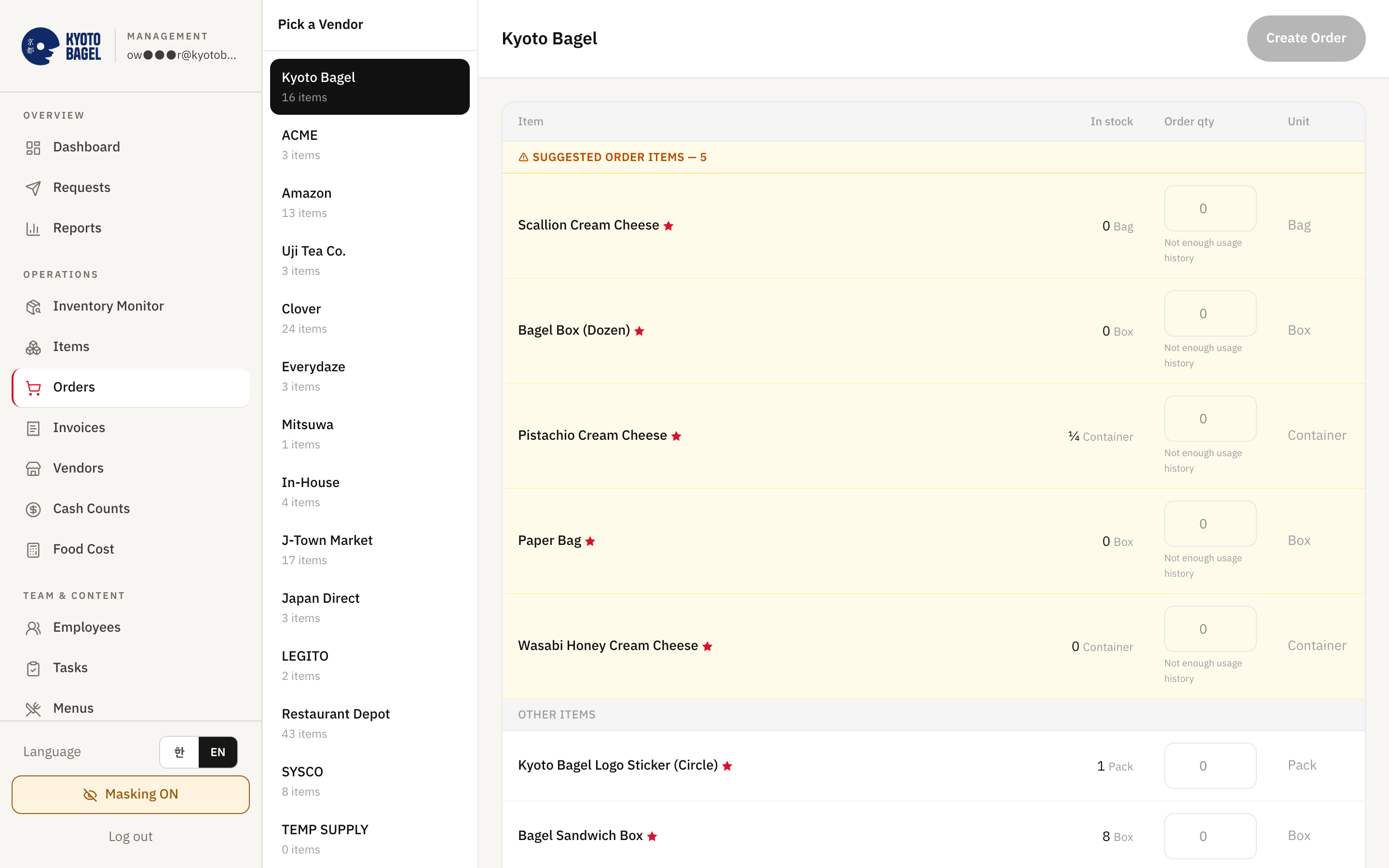 Seenu Store Ops owner dashboard - Orders and the vendor thread